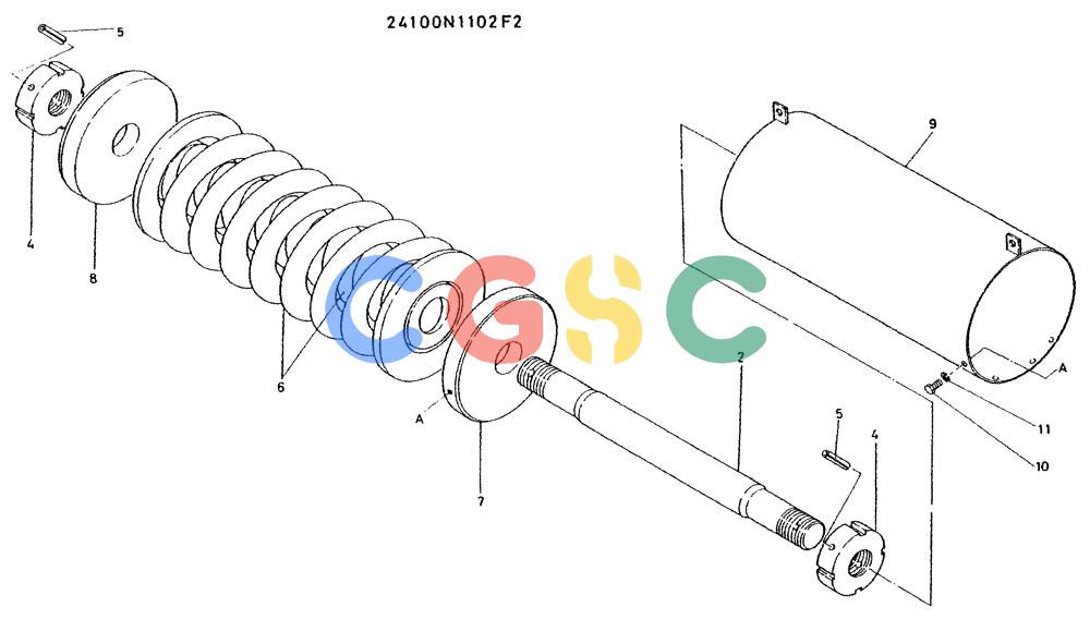 神钢零件查询(K935) - EXCAVATOR BTW L70106 - L70166, LU0067 (1/76-12/03) (08-017) - SPRING ASSY, TRACK, P/N 24100N1102F2 Kobelco