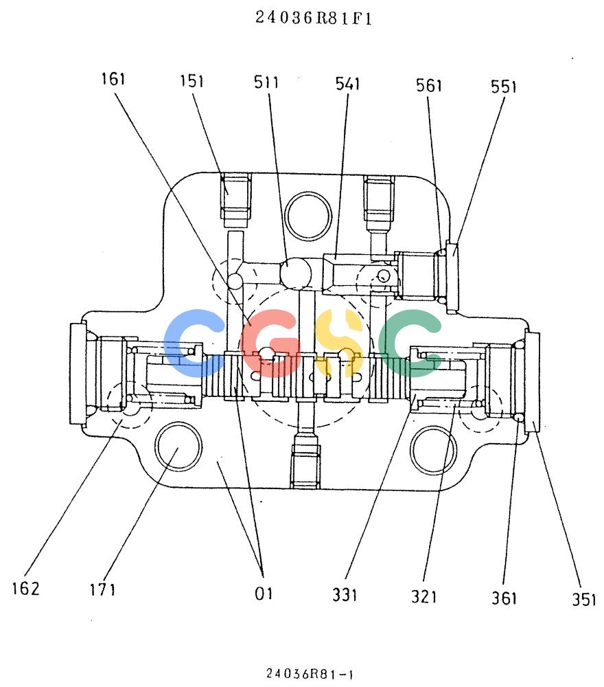 神钢零件查询(K909A) - EXCAVATOR ASN LQ0795 (1/83-12/03) (01-037) - VALVE ASSY, P/N 24036R81F1 Kobelco