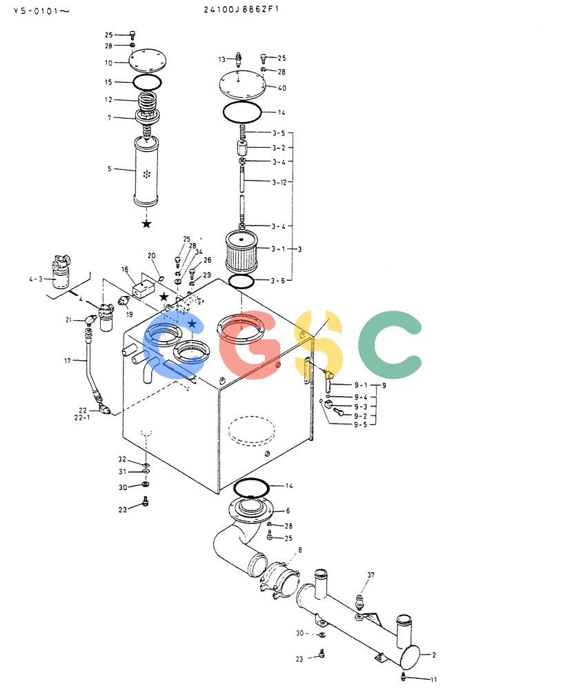 神钢零件查询(K916LC) - EXCAVATOR ASN YS0119 (1/87-12/03) (01-010) - TANK ASSY,HYDR(P/N 24100J8862F1) Kobelco