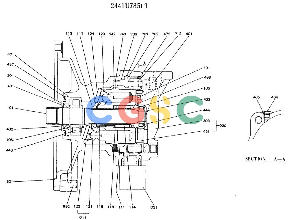 神钢零件查询(MD200BLC) - EXCAVATOR ASN YQU0001 (1/80-12/06) (11-025) - MOTOR ASSY (SWING) - 2441U785F1 Kobelco