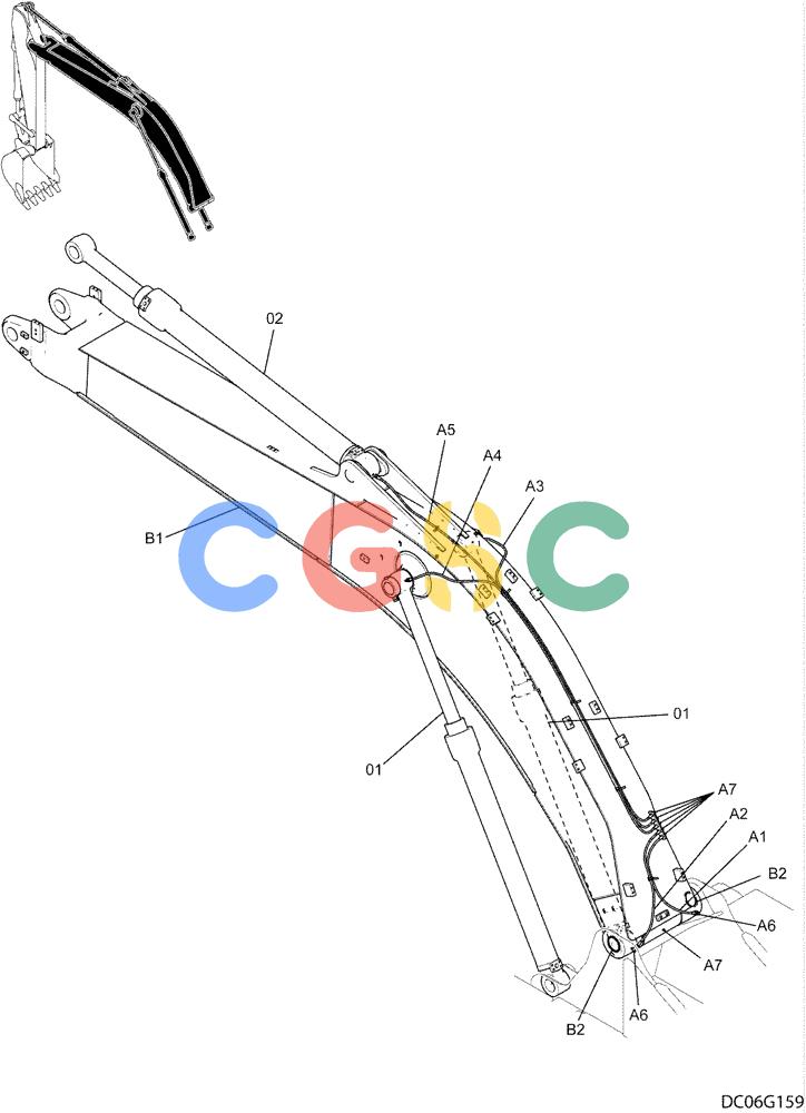 纽荷兰零件查询(E215B) - CRAWLER EXCAVATOR - TIER 3 (NA) - ASN N7DA21001 (1/07-) (3.001[00]) - BOOM INSTALLATION, 5.65M (18FT 6IN) (YN02B00363F1), FIGURE 1 OF 2 New Holland Constructuion