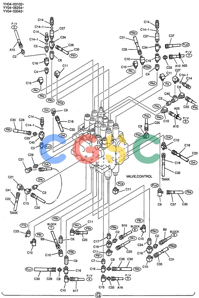 纽荷兰零件查询(E115SR) - CRAWLER EXCAVATOR ASN YV04-03043 (01-029[03]) - CONTROL LINES, REMOTE P/N YY68H00043F1 New Holland Constructuion