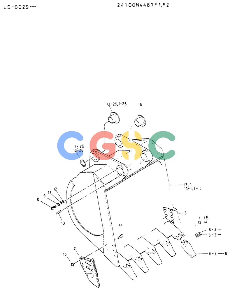 神钢零件查询(K916LC) - EXCAVATOR ASN YS0119 (1/87-12/03) (08-030) - BUCKET ASSY-P/N 24100N4487F1,F2 Kobelco