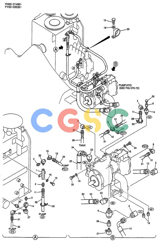 神钢零件查询(ED150) - BLADE RUNNER EXCAVATOR/DOZER BTW YL04-00501 - YL04-00554 (4/03-10/03) (07-033) - CONTROL LINES, REMOTE P/N YY06H00021F2 Kobelco