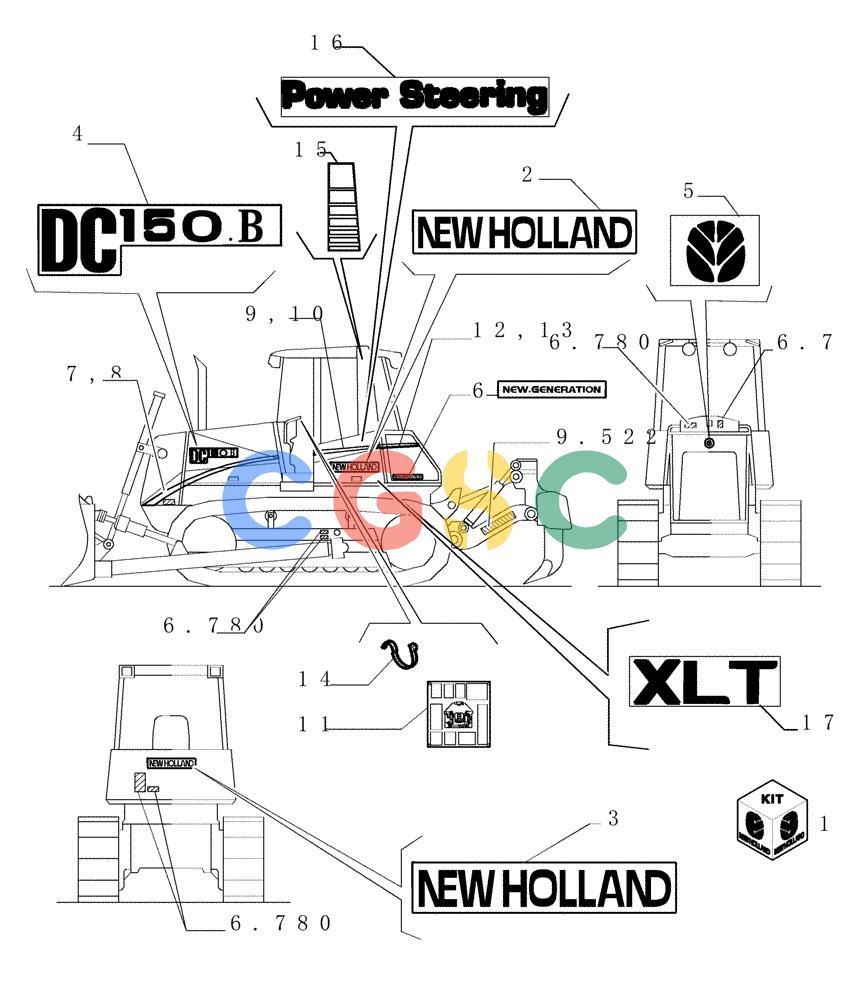 纽荷兰零件查询(DC150.B) - CRAWLER DOZER TIER 2 (3/03-) (6.782[02]) - TRADE MARKS - XLT - VERSION (02) New Holland Constructuion