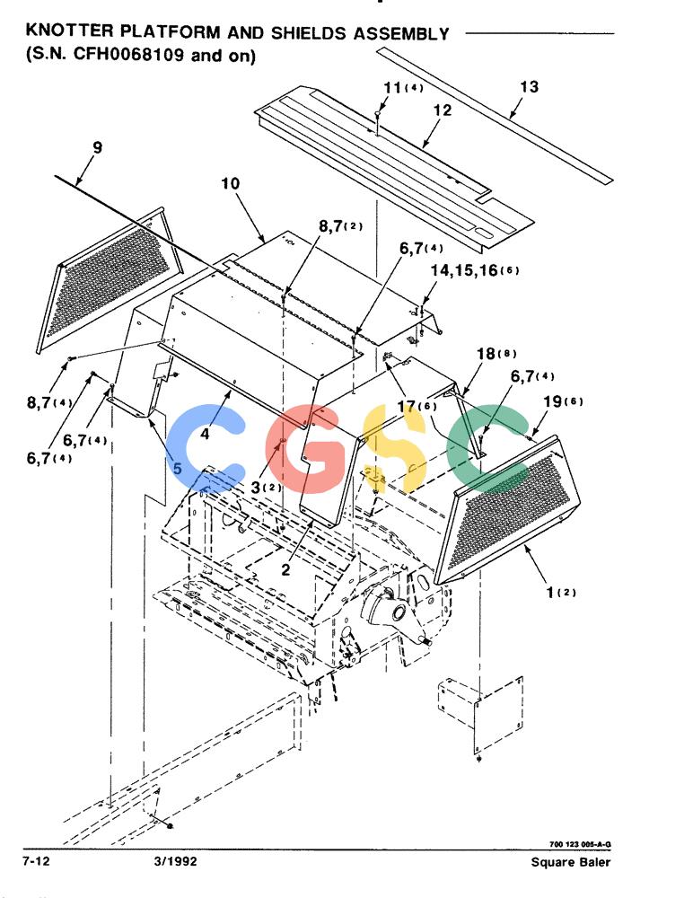 凯斯零件查询(8570) - CASE IH MID-SIZE RECTANGULAR BALER (1/91-12/96) (7-12) - KNOTTER PLATFORM AND SHIELDS ASSEMBLY, SERIAL NO. CFH0068109 AND ON Case Agriculture