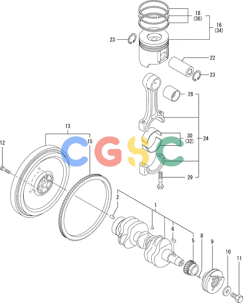 纽荷兰零件查询(E35SR) - COMPACT CRAWLER EXCAVATOR ASN PX13-15001 (N6TN61732) (NA) (1/06-) (08-008) - CRANKSHAFT & PISTON New Holland Constructuion