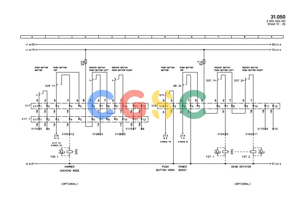 纽荷兰零件查询(EC450) - CRAWLER EXCAVATOR (SN: 750001-UP) (11/99-) (31.050[012]) - ELECTRICAL COMPON. I.CIRCUIT DIAGRAM PAGE 12(S/N 750001-UP) New Holland Constructuion