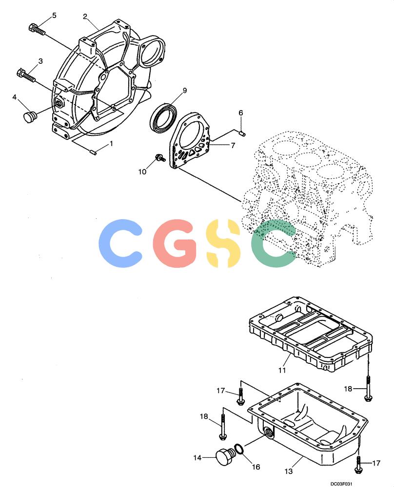 纽荷兰零件查询(E15) - COMPACT CRAWLER EXCAVATOR (N.A.) (1/06-) (02-16[00]) - FLYWHEEL HOUSING AND OIL PAN New Holland Constructuion