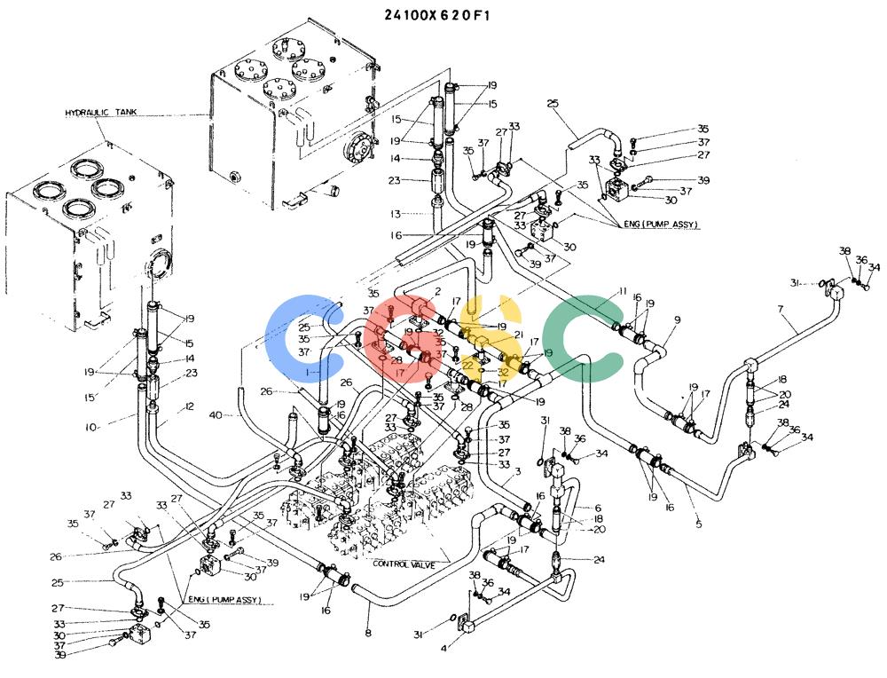 神钢零件查询(K935) - EXCAVATOR BTW L70106 - L70166, LU0067 (1/76-12/03) (04-004) - HYDR LINES, UPP, P/N 24100X620F1 Kobelco