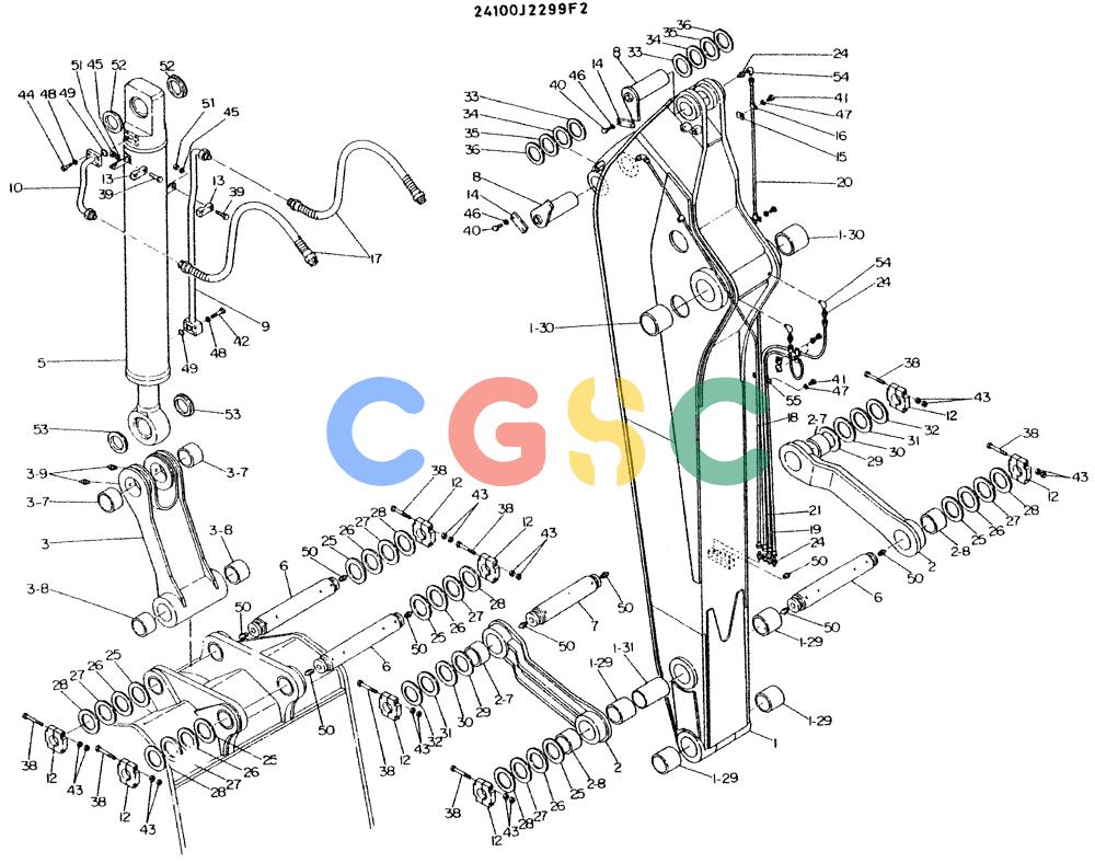 神钢零件查询(K935) - EXCAVATOR BTW L70106 - L70166, LU0067 (1/76-12/03) (09-018) - ARM ASSY, P/N 24100J2299F2 Kobelco