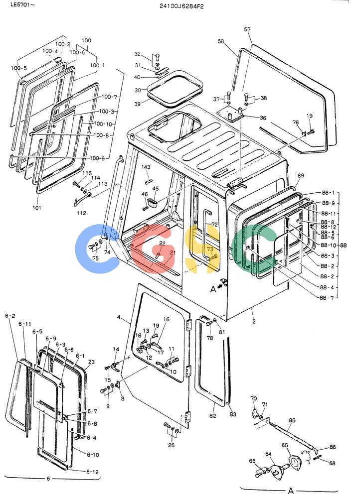 神钢零件查询(K903C) - EXCAVATOR ASN LE5701 (1/87-12/03) (01-004[01]) - CAB ASSY, P/N 24100J6284F2 Kobelco