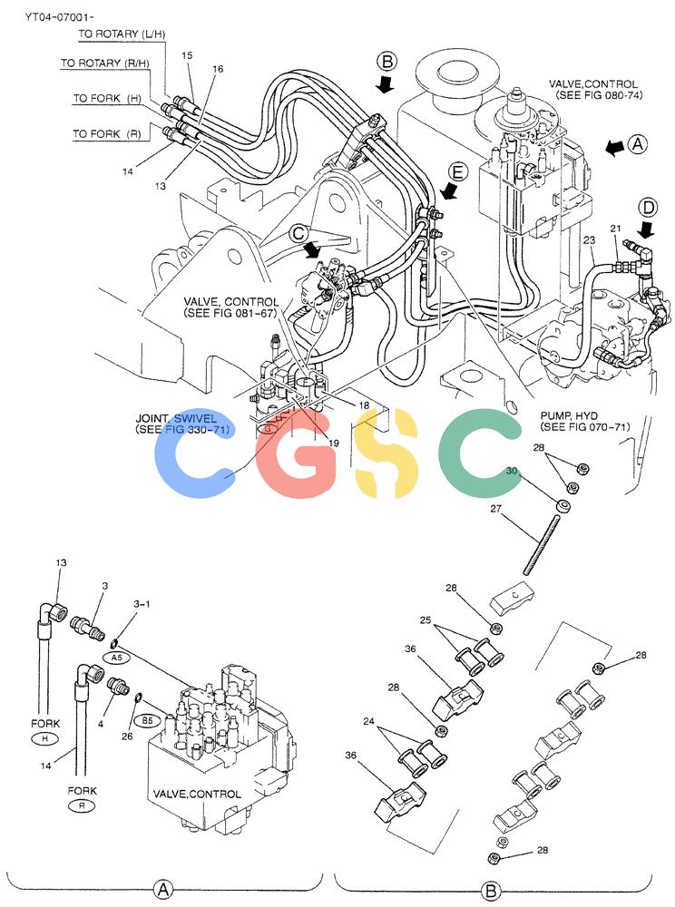 神钢零件查询(BOOM) - ATTACHMENT, (2 PIECE) - SK70SR-1E & SK70SR-1ES ASN YT04-07001 (1/04-12/12) (01-004[01]) - HYDR LINES, UPP ROTARY + FORK + DOZER Kobelco