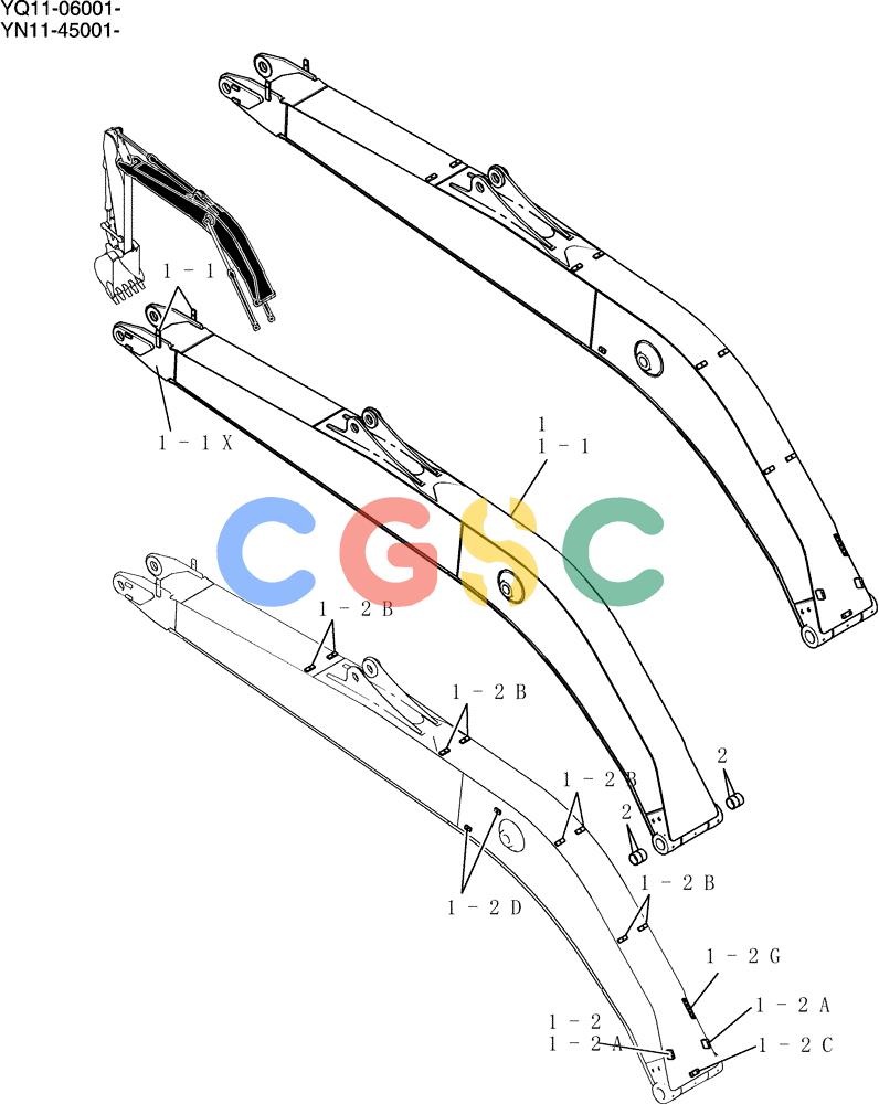 神钢零件查询(200-8) - EXCAVATOR S/N YN11-45001 - (1/06-12/09) (845-01-1) - BOOM ASSY, 7.0M (23FT) (40FT LONG RANGE) Kobelco