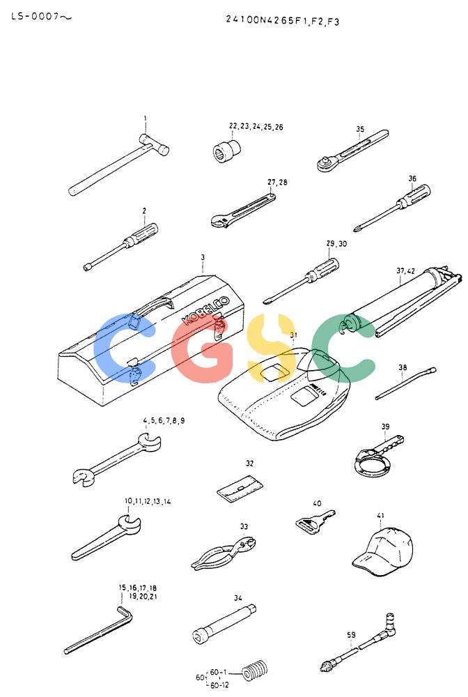 神钢零件查询(K916LC) - EXCAVATOR ASN YS0119 (1/87-12/03) (08-042[03]) - TOOL ASSY, P/N 24100N4265F3 Kobelco