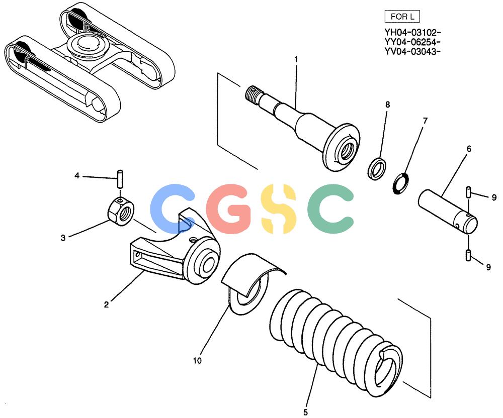纽荷兰零件查询(E115SR) - CRAWLER EXCAVATOR ASN YV04-03043 (02-009) - IDLER ASSY (FOR LONG CRAWLER) P/N YX54D00002F1 New Holland Constructuion