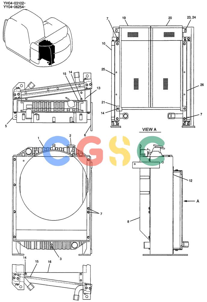 纽荷兰零件查询(E135SR) - CRAWLER EXCAVATOR ASN YY04-06254 (01-006) - RADIATOR ASSY New Holland Constructuion