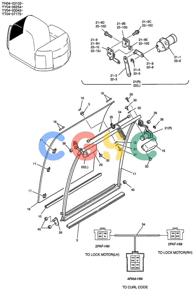 纽荷兰零件查询(E135SR) - CRAWLER EXCAVATOR ASN YY04-06254 (05-008) - WINDOW ASSY, FR. (WITH POWER WINDOW) New Holland Constructuion