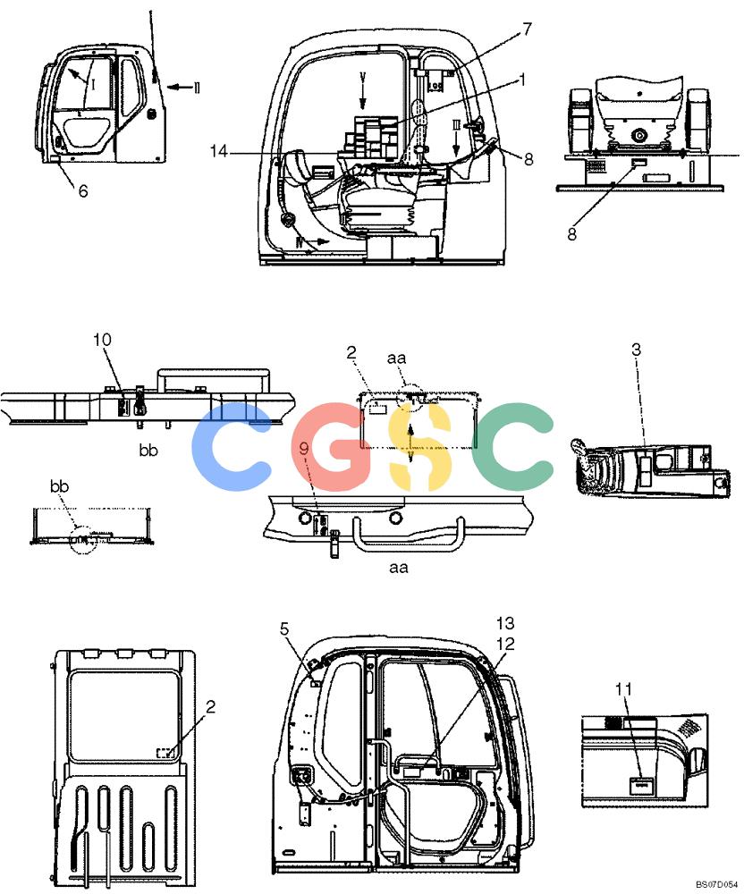神钢零件查询(SK170-8) - ACERA MARK III EXCAVATOR - TIER 3 (NA) ASN YM04-U1601 - (5/07-12/12) (07-21[00]) - NAME PLATE INSTALLATION, (PATTERN CHANGE CAB) LOCATION (YN22T00341F2) Kobelco