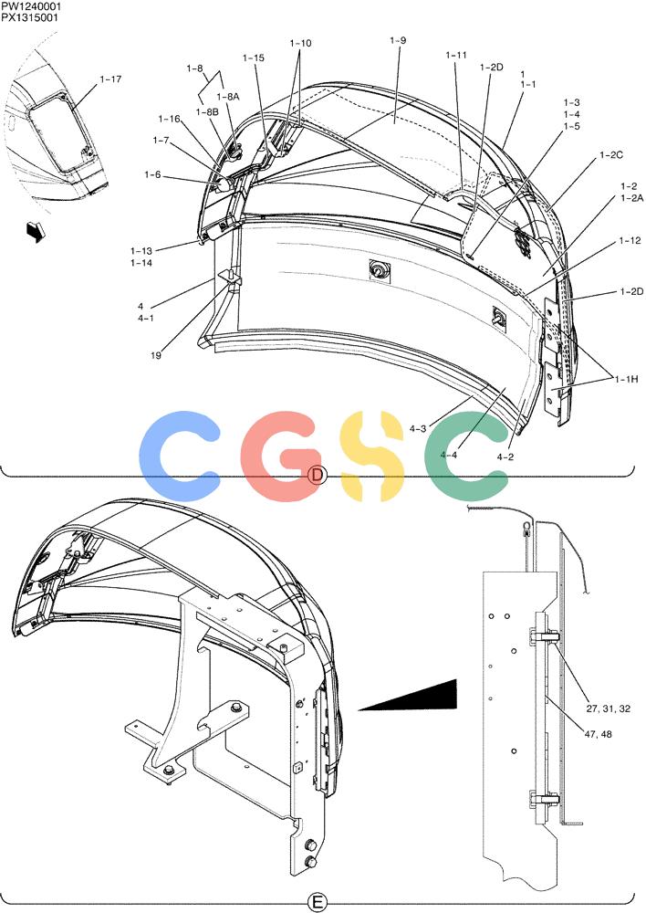 纽荷兰零件查询(E35SR) - COMPACT CRAWLER EXCAVATOR ASN PX13-15001 (N6TN61732) (NA) (1/06-) (01-054[03]) - GUARD INSTAL (CANOPY) New Holland Constructuion