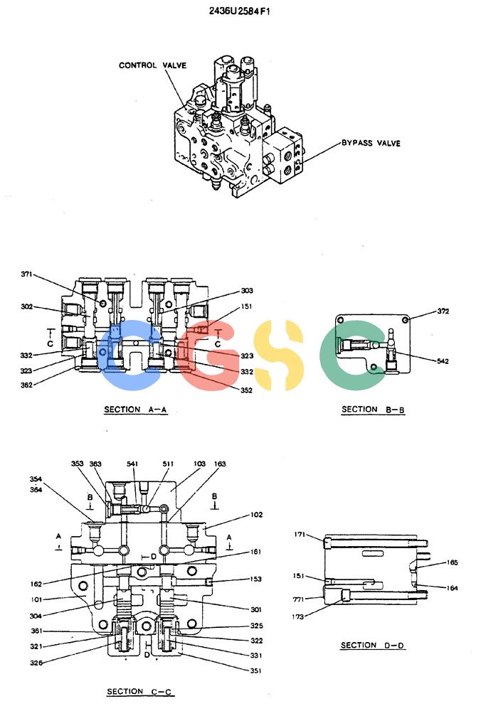 神钢零件查询(MD140C) - EXCAVATOR BTW YPU0301 - YPU0500 (1/80-12/06) (12-008) - VALVE ASSY, BYPASS (INDEPENDENT TRAVEL) (2436U2584F1) Kobelco