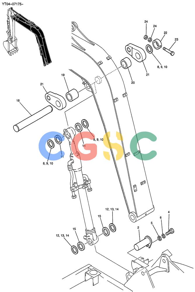 纽荷兰零件查询(E70SR) - MIDI CRAWLER EXCAVATOR ASN YT04-07175 (05-017) - CYLINDER INSTAL (LIFTING THE WHOLE WITH HOOK) New Holland Constructuion