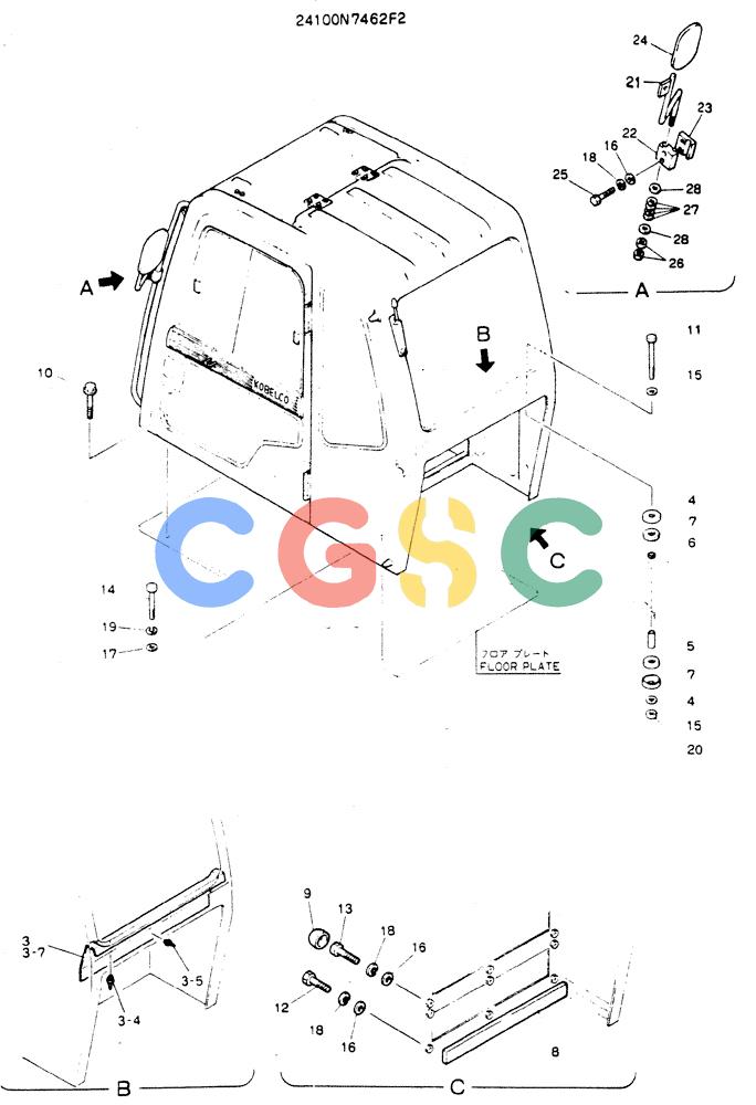 神钢零件查询(MD200C) - EXCAVATOR BTW YQU0701 - YQU2000 (1/80-12/06) (02-001) - INSTAL, CAB Kobelco