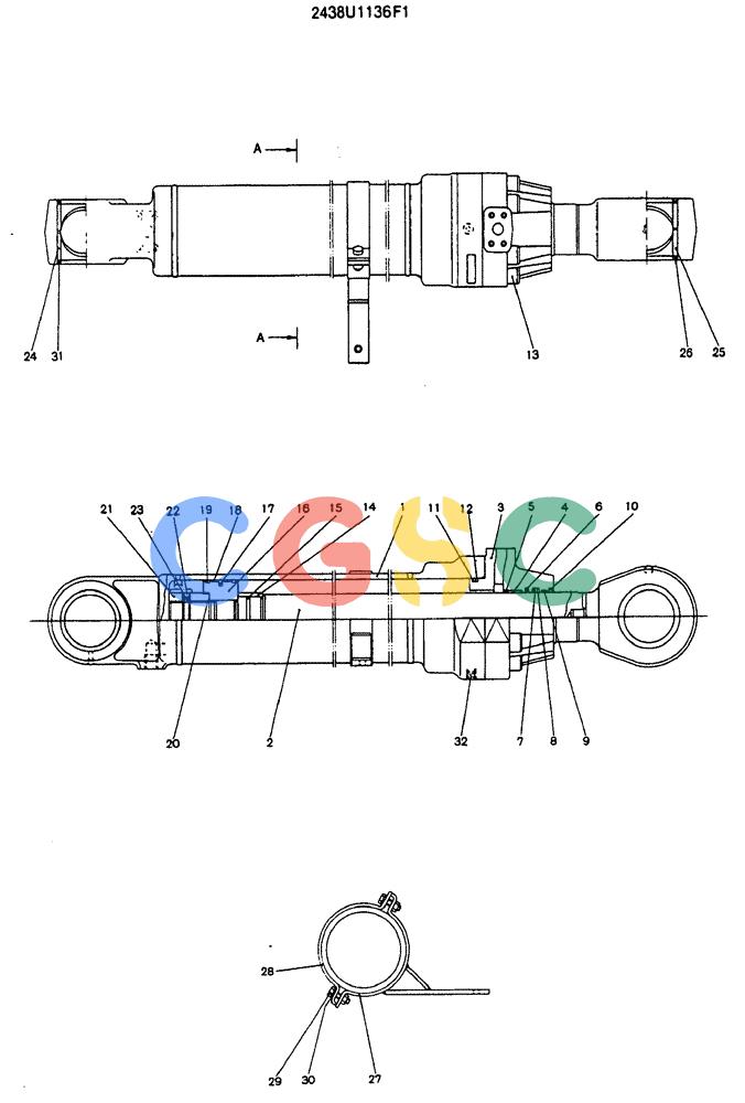 神钢零件查询(MD240C) - EXCAVATOR BTW LLU0301 - LLU0600 (1/80-12/06) (15-002) - CYLINDER ASSY (L.H. BOOM) - 243U1136F1 Kobelco