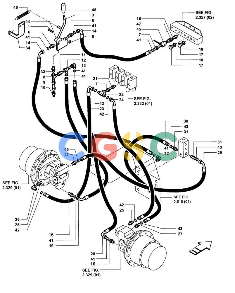 纽荷兰零件查询(DC70) - CRAWLER DOZER (N.A. VERSION) (4/99-) (2.327[03A]) - HYDROSTATIC TRANSMISSION PIPINGS DC70 New Holland Constructuion