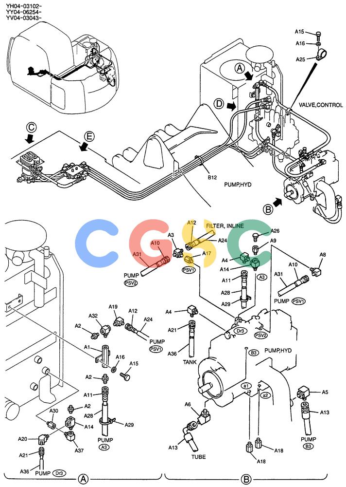 纽荷兰零件查询(E135SR) - CRAWLER EXCAVATOR ASN YY04-06254 (01-031[01]) - CONTROL LINES, REMOTE, P/N YY06H00007F1 New Holland Constructuion