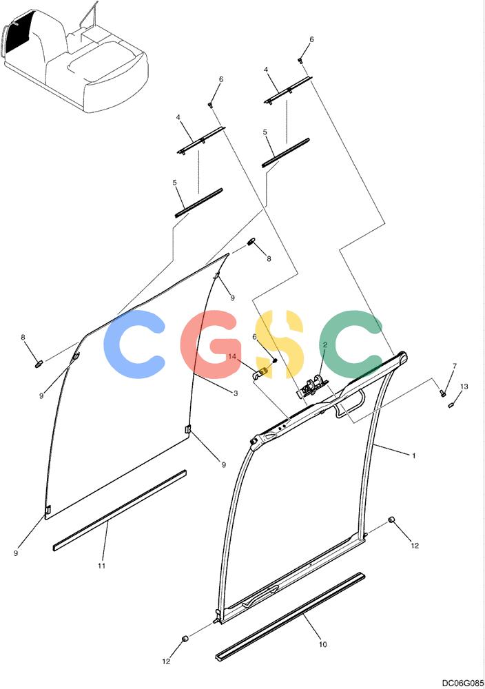 纽荷兰零件查询(E215B) - CRAWLER EXCAVATOR - TIER 3 (NA) - ASN N7DA21001 (1/07-) (1.054[00]) - WINDOW ASSEMBLY, FRONT (YN50C00005F1) New Holland Constructuion