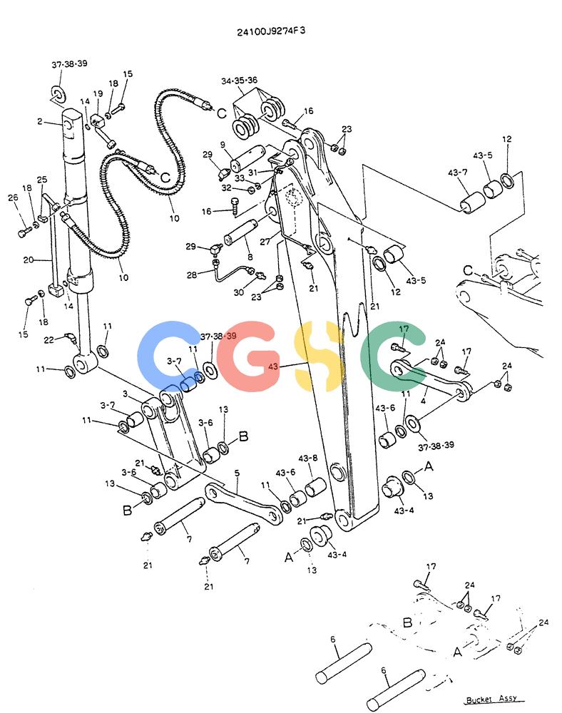 神钢零件查询(K905LC) - MARK II EXCAVATOR BTW YP1001 - YP1281. (4/89-12/03) (09-001) - ARM ASSY, 2.1M Kobelco