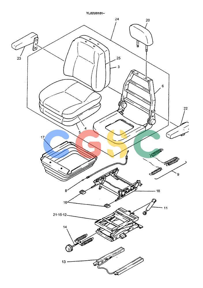 神钢零件查询(ED190LC) - BLADE RUNNER EXCAVATOR/DOZER BTW YL02U0101 - YL03U0135 (1/02-12/06) (01-051) - SEAT ASSY Kobelco