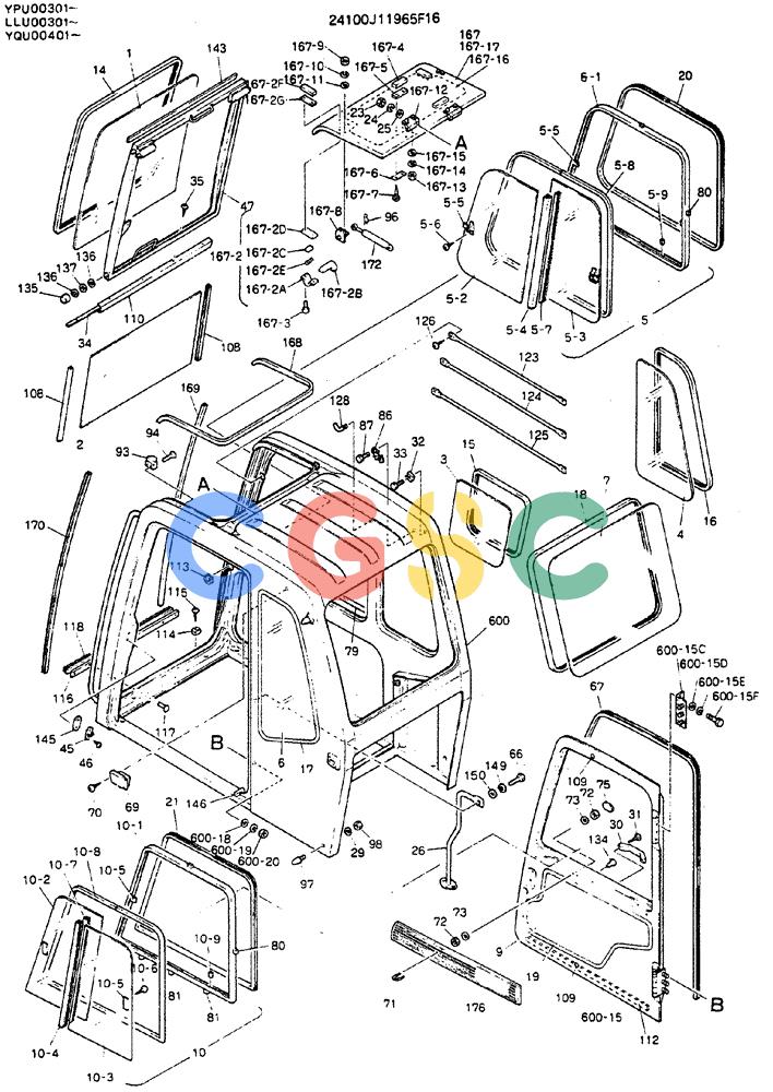 神钢零件查询(MD140C) - EXCAVATOR BTW YPU0301 - YPU0500 (1/80-12/06) (02-002[01]) - CAB ASSY Kobelco