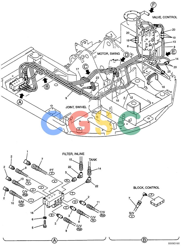 神钢零件查询(NIBBLER) - & BREAKER - SK70SR-1E SHORT RADIUS EXCAVATOR ASN YT02-04001 (4/03-12/04) (06-065[01]) - VALVE CONTROL LINES (BREAKER, NIBBLER & BREAKER), (YT64H00038F2), PAGE 1 OF 2 Kobelco