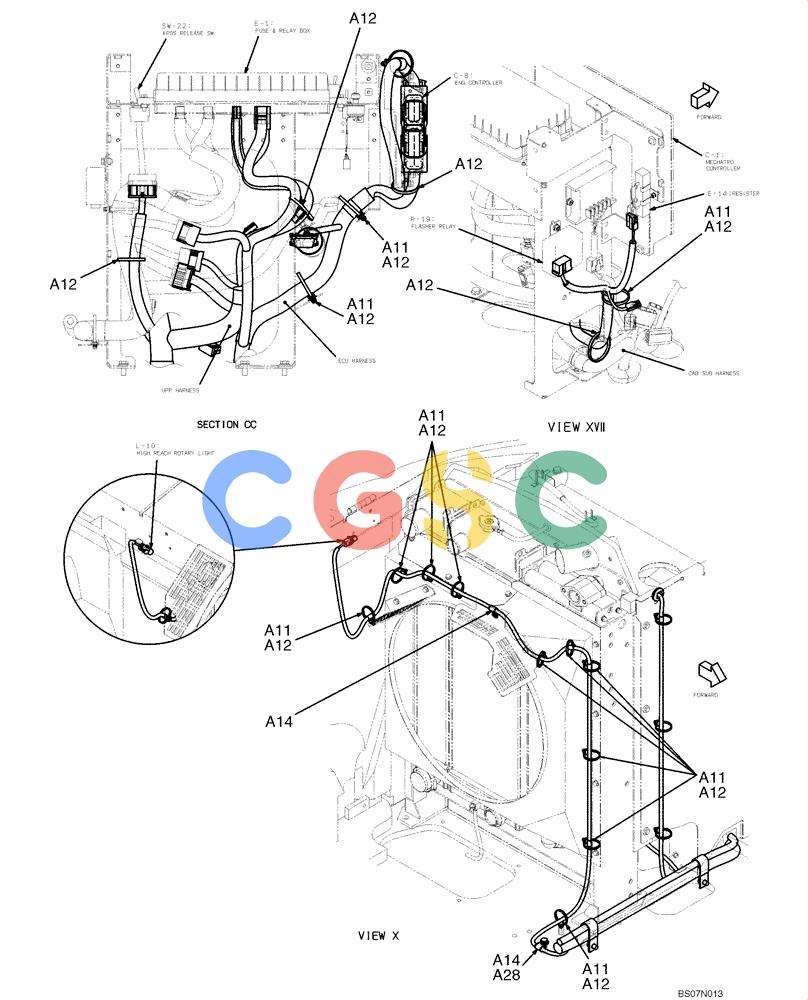 纽荷兰零件查询(E135B) - CRAWLER EXCAVATOR TIER 3 - ASN YH05-07001 (N8TA13006) (1/08-) (02-68[09]) - HARNESS ASSEMBLY, UPPER (YY13E00052F1), PAGE 9 OF 11 New Holland Constructuion