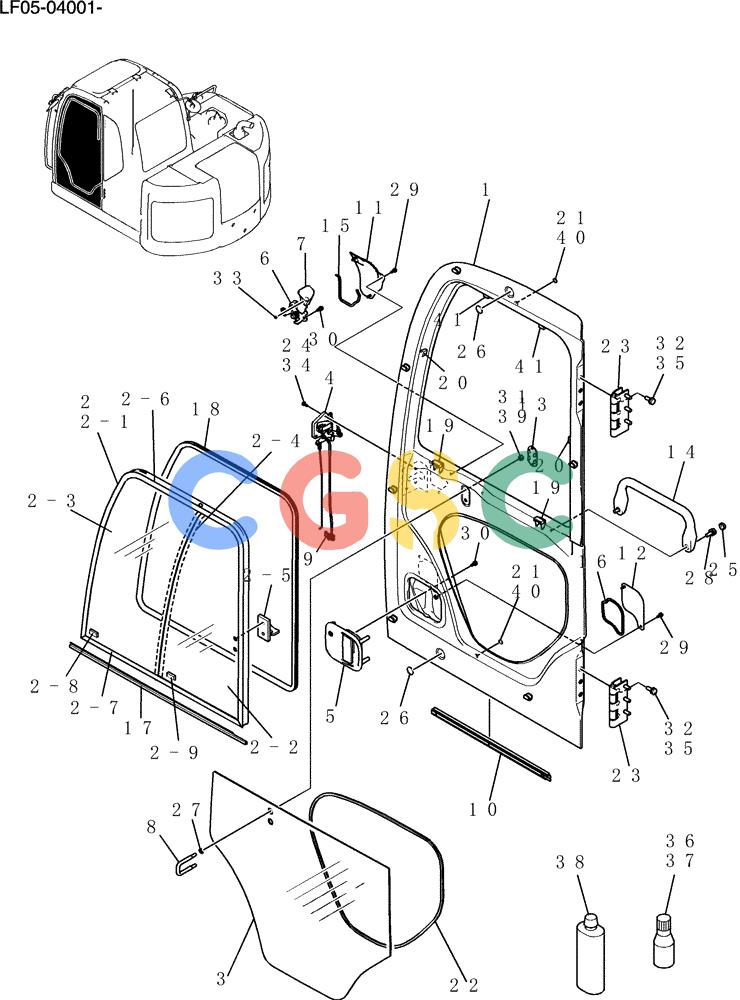 纽荷兰零件查询(E80BMSR) - CRAWLER EXCAVATOR ASN LF05-04001 - (N8TA18060) (194-17[1]) - DOOR ASSY, CAB (GRAYISH BLACK) New Holland Constructuion