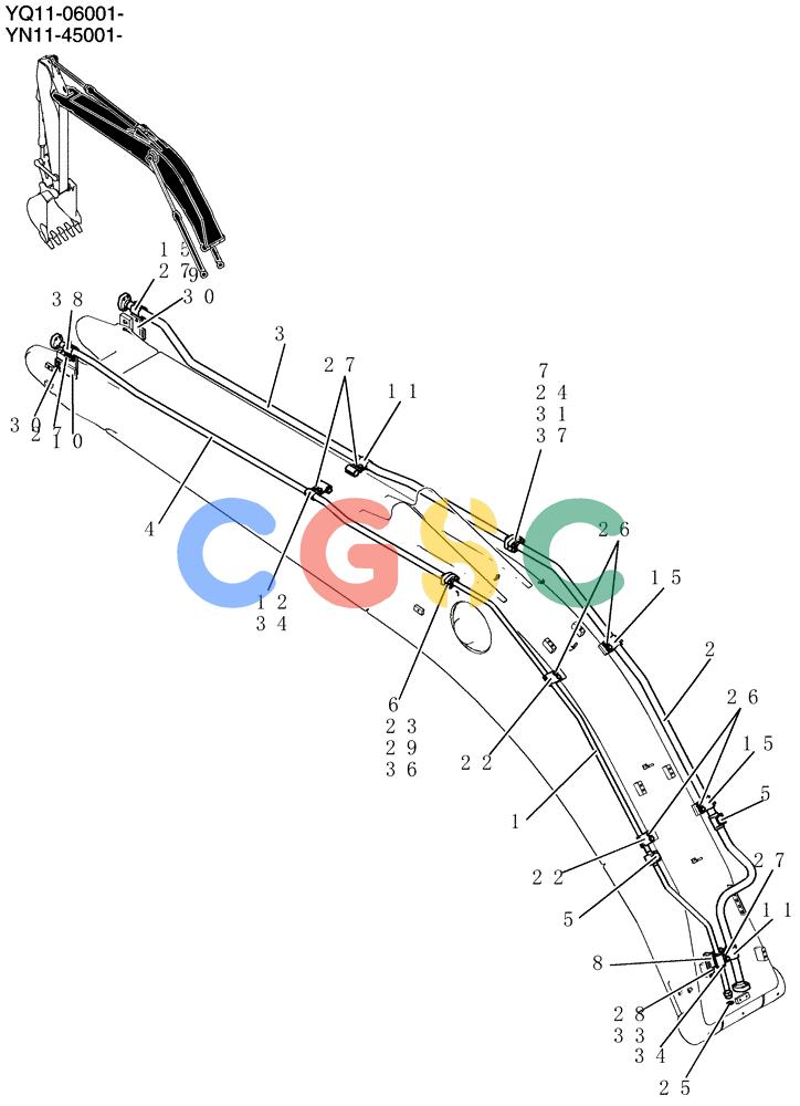 神钢零件查询(200-8) - EXCAVATOR S/N YN11-45001 - (1/06-12/09) (500-60-1) - HYD LINES, BOOM (NIBBLER & BREAKER) Kobelco