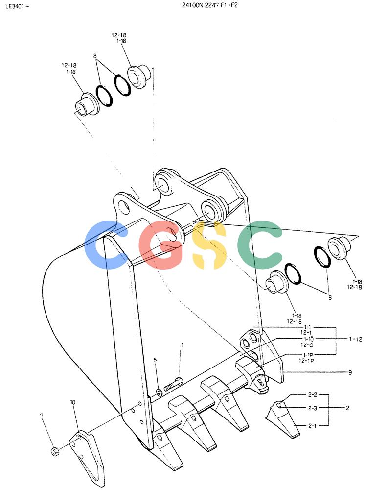 神钢零件查询(K903B) - EXCAVATOR ASN LE3401 (1/85-12/03) (09-006) - BUCKET ASSY, 0.25M³ Kobelco