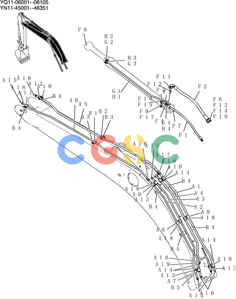 神钢零件查询(200-8) - EXCAVATOR S/N YN11-45001 - (1/06-12/09) (500-01-1) - HYD LINES, BOOM (BOOM SAFETY) Kobelco