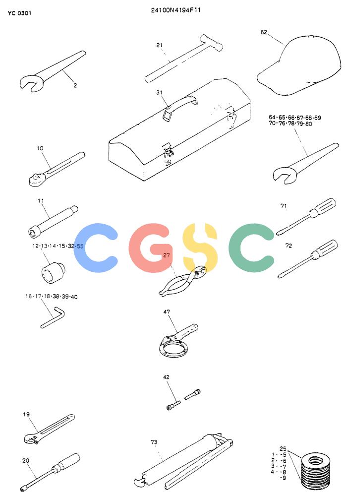 神钢零件查询(K912LC) - MARK II EXCAVATOR ASN YC-0301 (1/88-12/03) (10-011) - TOOL ASSY (FOR NORTH AMERICA) Kobelco