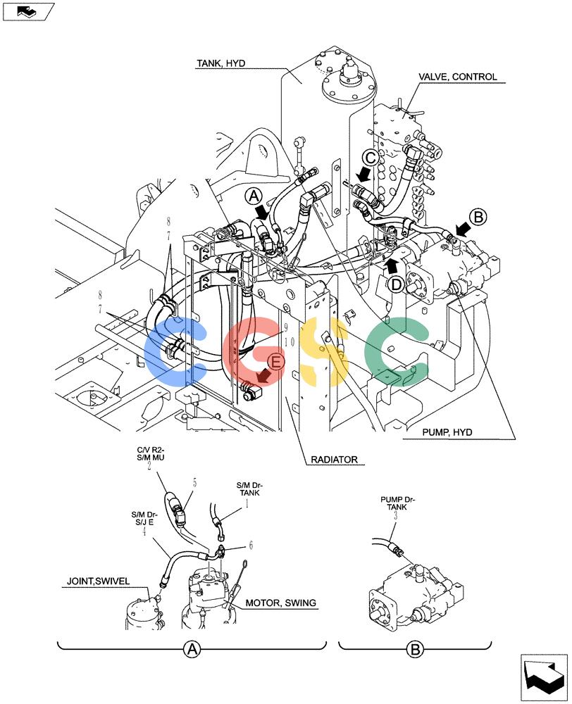 纽荷兰零件查询(E70BSR) - COMPACT CRAWLER EXCAVATOR ASN YT06-18001 (01-025[01]) - HYDRAULIC LINES, RETURN New Holland Constructuion