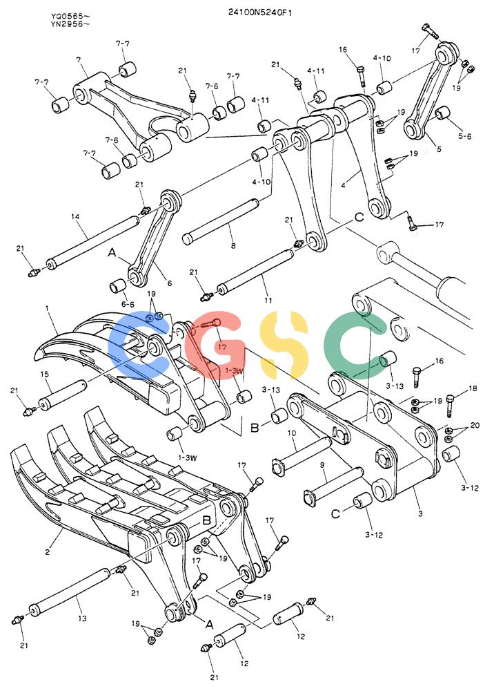 神钢零件查询(K907LC) - MARK II EXCAVATOR ASN YQ0565 (GLOBAL) (1/87-12/03) (09-016) - GRAPPLE ASSY, FORK (DOUBLE) Kobelco