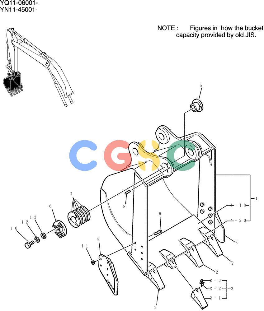 神钢零件查询(200-8) - EXCAVATOR S/N YN11-45001 - (1/06-12/09) (674-02-1) - BUCKET ASSY, STD 0. 8M3 Kobelco