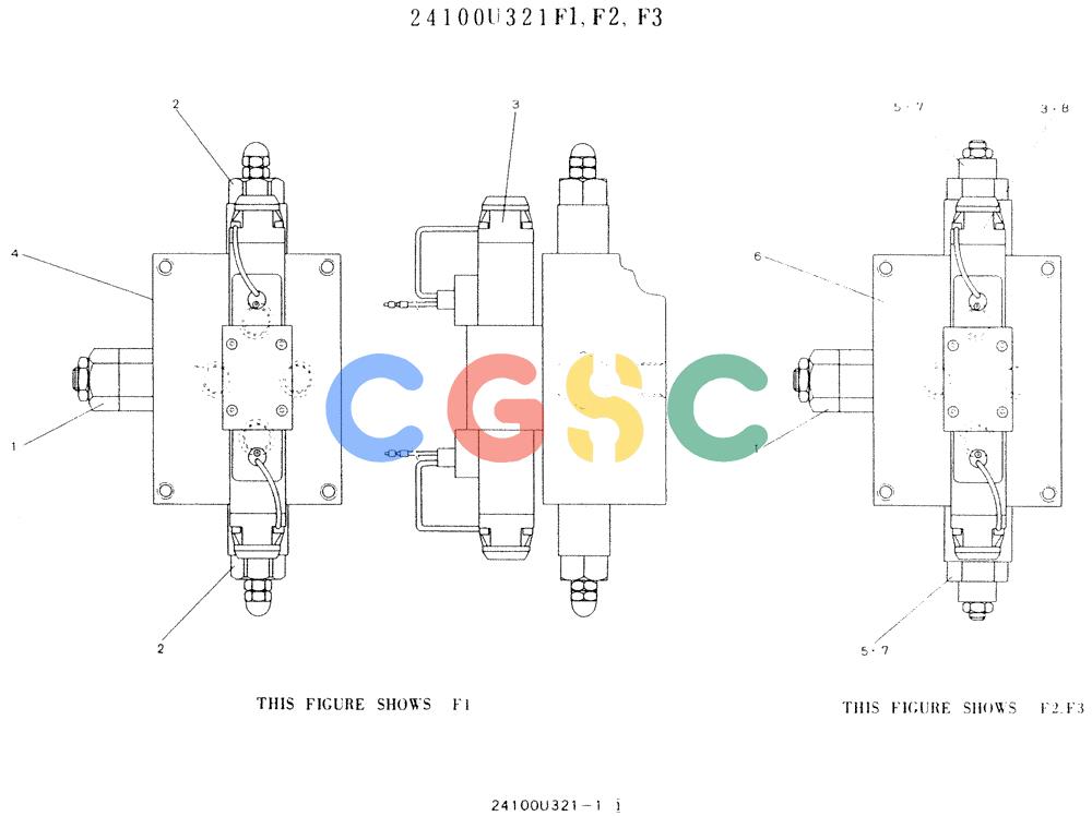 神钢零件查询(K907LC) - MARK II EXCAVATOR ASN YQ0565 (NA) (1/87-12/03) (11-070) - VALVE ASSY, SOLENOID, P/N 24100U321F1-F3 Kobelco