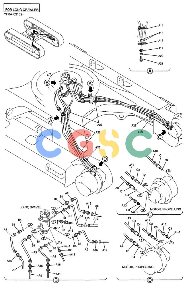 纽荷兰零件查询(E135SR) - CRAWLER EXCAVATOR ASN YY04-06254 (02-032) - HYD LINES, LOW (FOR LONG CRAWLER) New Holland Constructuion