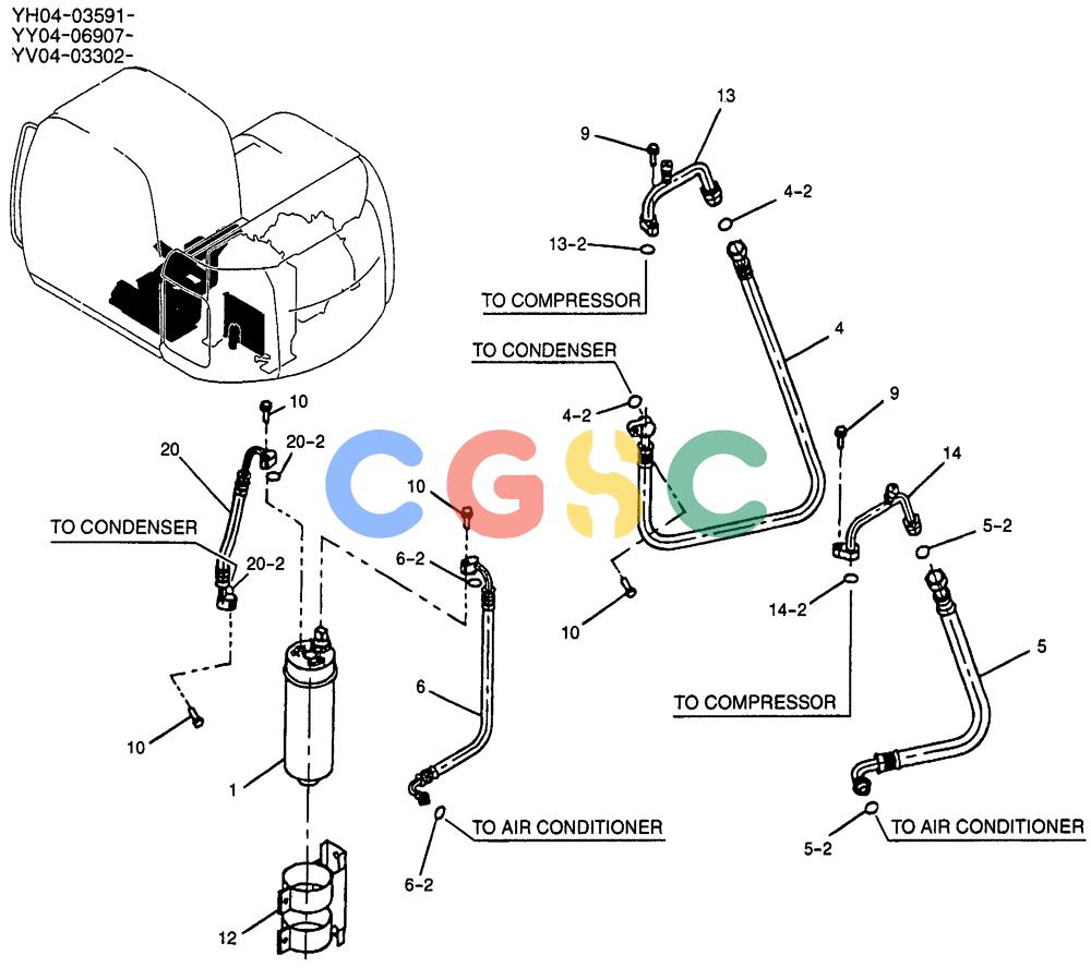 纽荷兰零件查询(E135SR) - CRAWLER EXCAVATOR ASN YY04-06254 (01-060) - DRYER ASSY, AIR, P/N YV96V00001F6 New Holland Constructuion