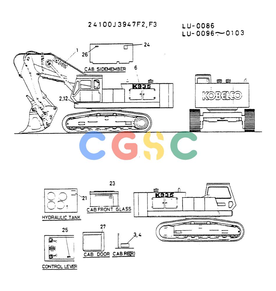 神钢零件查询(K935) - EXCAVATOR SUPPLEMENT ASN LU00154 (1/76-12/03) (09-013) - LABEL, NAME PLATE P/N 24100J3947F2, F3 Kobelco