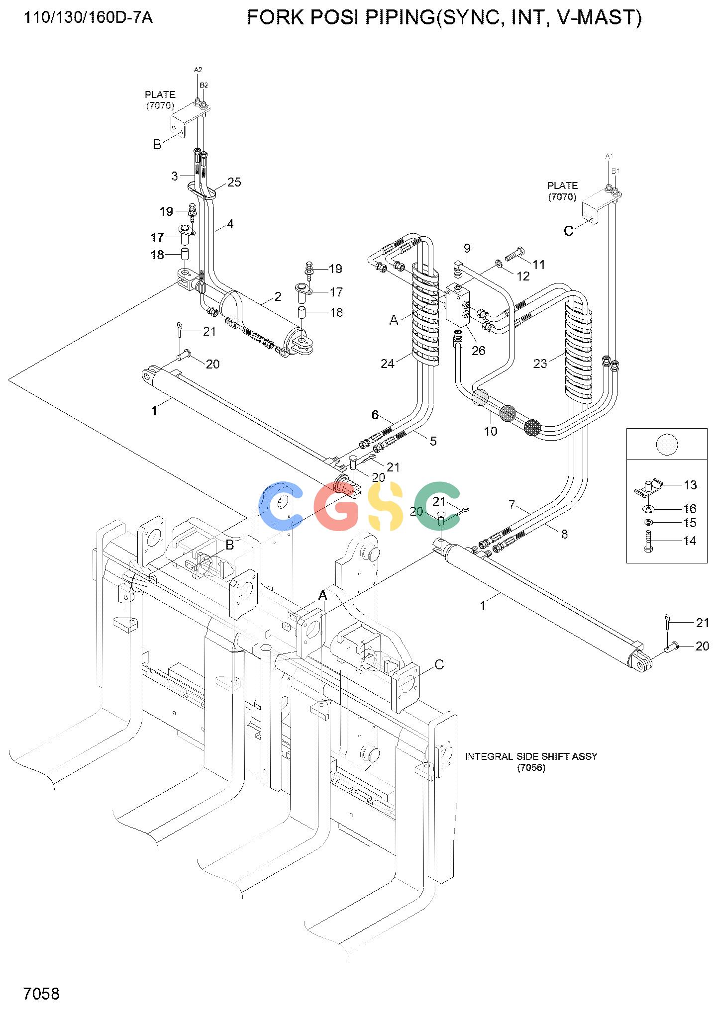 现代零件查询110/130/160D-7A FORK POSI PIPING (SYNC, INT, V-MAST)EPC Hyundai 