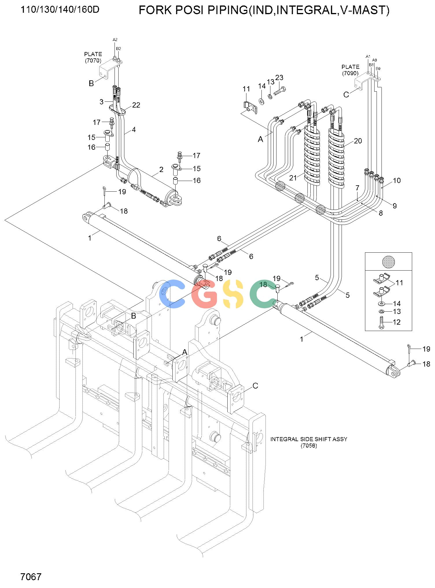 现代零件查询100/120/135/160D-7 FORK POSI PIPING(V-MAST)EPC Hyundai 